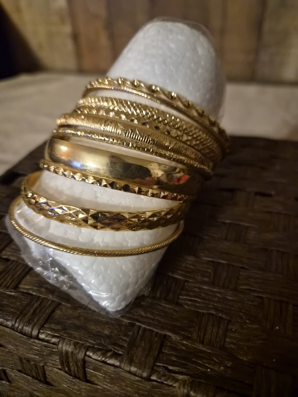 Time and Tru gold-tone textured bangle set features ten versatile bracelets